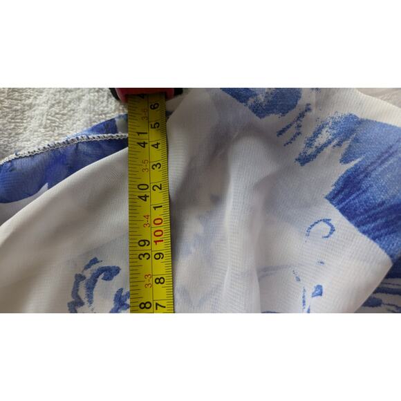 Blue and White Floral Dress, Sheer, Flowy, Dainty, Artsy, Adult Size Small - Picture 6 of 7